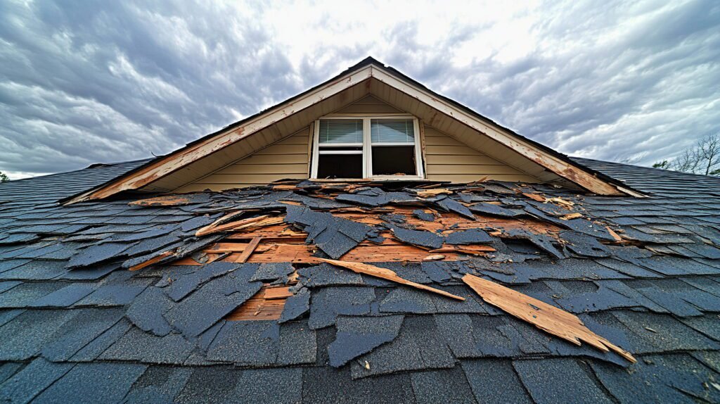 How Texas Hailstorms Cause Hidden Roof Damage Homeowners Often Miss - Vanhook Roofing and Exteriors storm damaged house roof urgent repair needed 1 | Vanhook Roofing and Exteriors